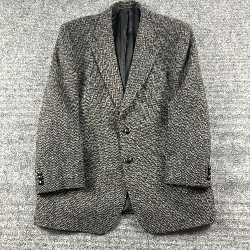 Alexandre Harris Tweed Blazer Mens 46R Grey Herringbone Wool Savile Row Jacket‎